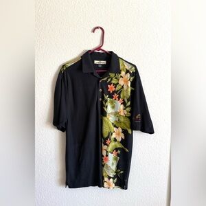 Tommy Bahama Black Polo with Tropical Floral Panel